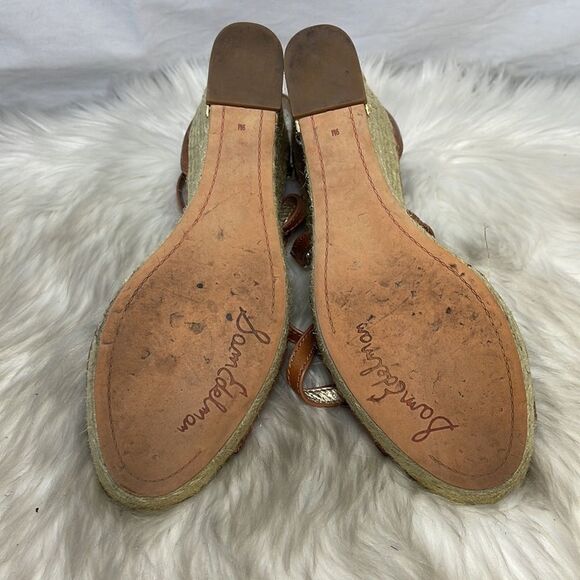 Sam Edelman Turner Tan Leather Wedge Espadrille Sandals Sz 9 - Picture 7 of 9